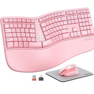 BNWOT Pink Wireless Rechargeable Ergonomic Keyboard and Mouse Set